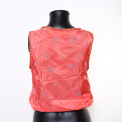CHANEL Size:34 P60802 COCO Mark Silk Chain Sleeveless Tank top pink WS9355