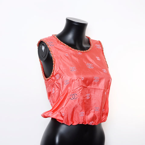 Chanel Size:34 P60802 Coco Mark Silk Chain Sleeveless Tank Top Pink WS9355