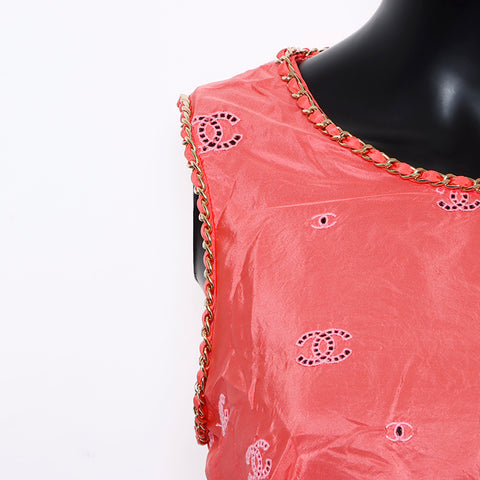 CHANEL Size:34 P60802 COCO Mark Silk Chain Sleeveless Tank top pink WS9355