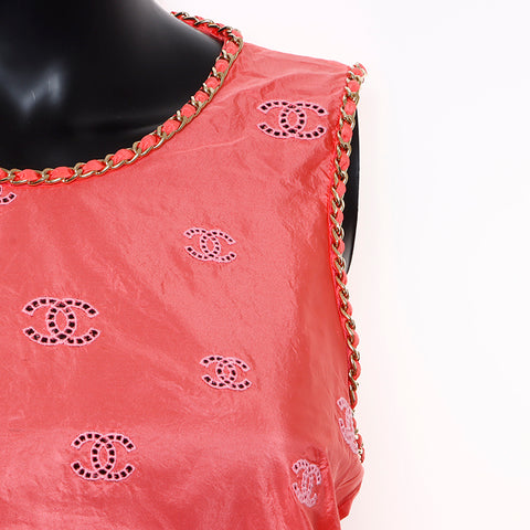 Chanel Size:34 P60802 Coco Mark Silk Chain Sleeveless Tank Top Pink WS9355
