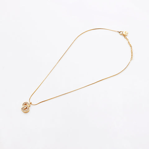 Christian Dior Vintage Rhinestone CD Logo Necklace gold WS9367