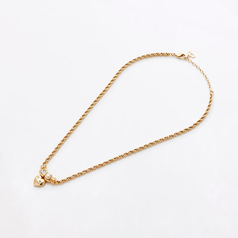 Christian Dior Vintage Heart Rhinestones Necklace gold WS9369