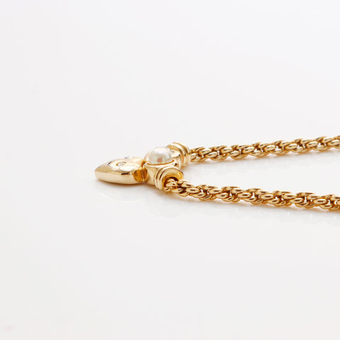Christian Dior Vintage Heart Rhinestones Necklace gold WS9369
