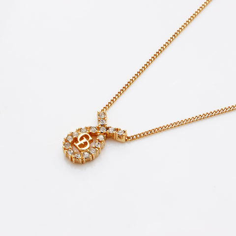 Christian Dior Vintage CD logo rhinestone Necklace gold WS9374