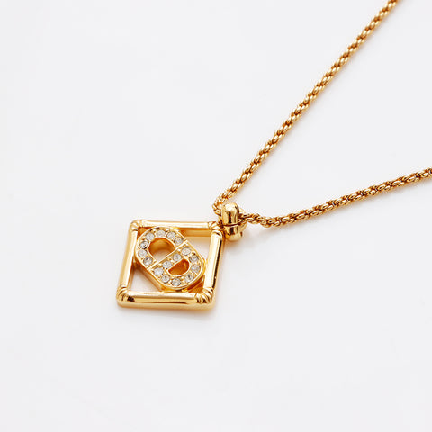 Christian Dior Vintage CD logo rhinestone Necklace gold WS9377