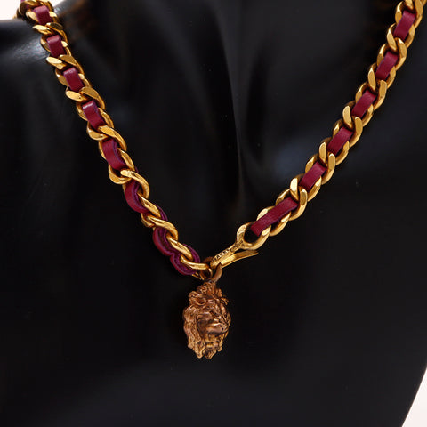 香奈儿香奈儿狮子链皮革项链皮带粉红色WS9382