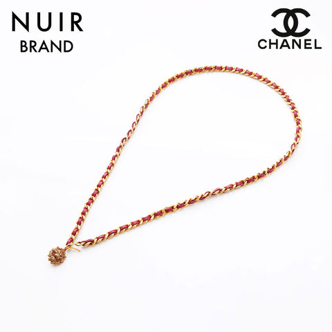 CHANEL Lion Chain Leather Necklace belt pink WS9382