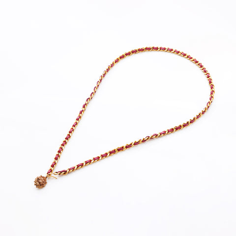 CHANEL Lion Chain Leather Necklace belt pink WS9382