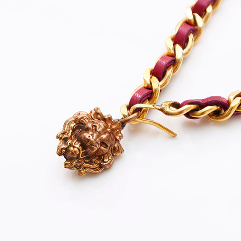 香奈儿香奈儿狮子链皮革项链皮带粉红色WS9382