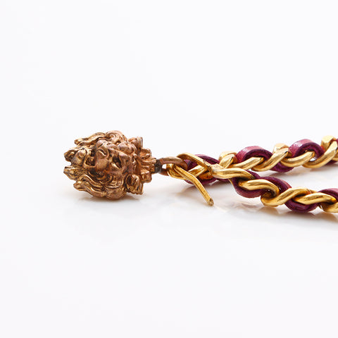 CHANEL Lion Chain Leather Necklace belt pink WS9382