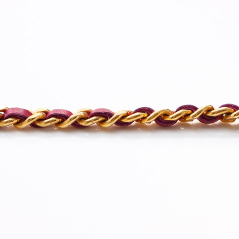 CHANEL Lion Chain Leather Necklace belt pink WS9382