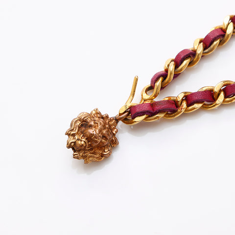 CHANEL Lion Chain Leather Necklace belt pink WS9382