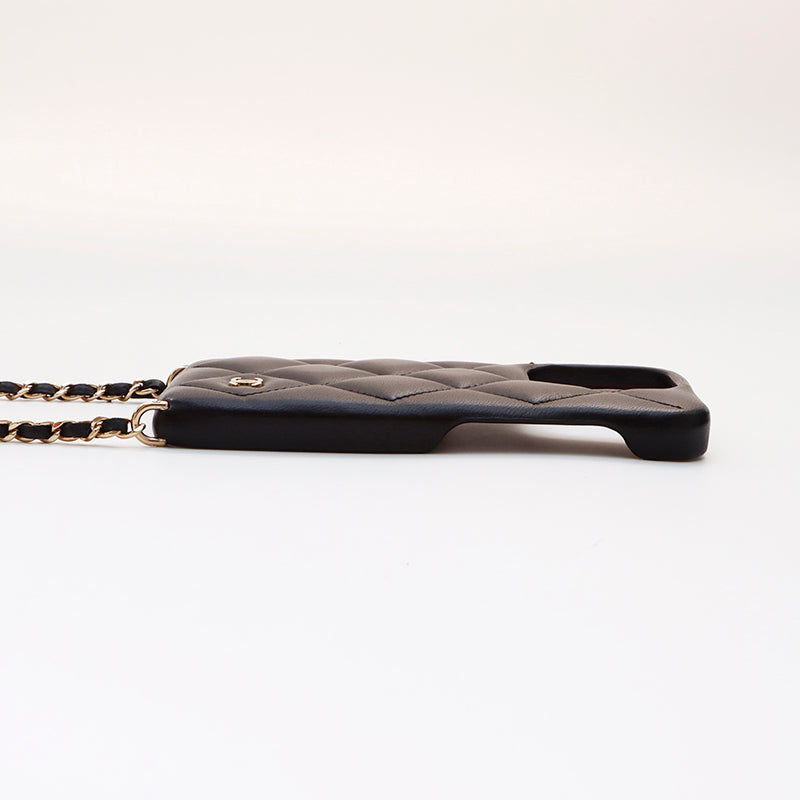 Chanel iPhone14pro Matelasse Chain Shoulder iPhone Case Black