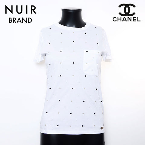 シャネル CHANEL 18A ドット柄 半袖 半袖Ｔシャツ ホワイト WS9402