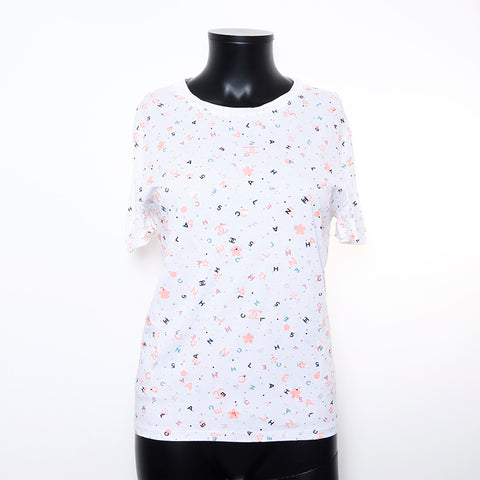 Chanel CHANEL logo all-over pattern cut and sew short sleeve T-shirt white WS9403