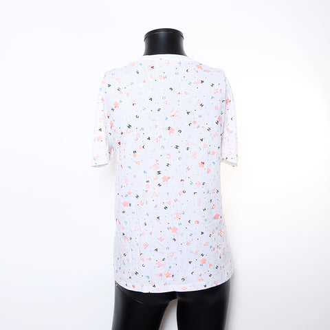 Chanel CHANEL logo all-over pattern cut and sew short sleeve T-shirt white WS9403
