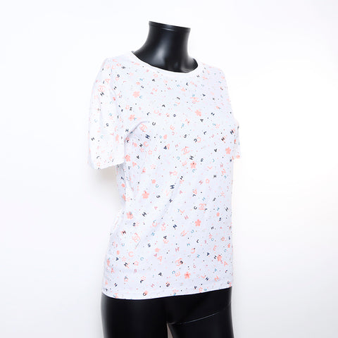 Chanel CHANEL logo all-over pattern cut and sew short sleeve T-shirt white WS9403