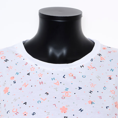 Chanel CHANEL logo all-over pattern cut and sew short sleeve T-shirt white WS9403