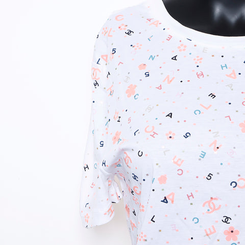 Chanel CHANEL logo all-over pattern cut and sew short sleeve T-shirt white WS9403