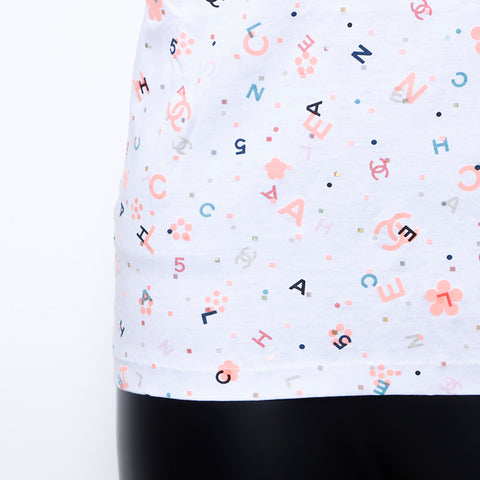 Chanel CHANEL logo all-over pattern cut and sew short sleeve T-shirt white WS9403