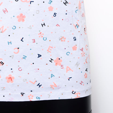 Chanel CHANEL logo all-over pattern cut and sew short sleeve T-shirt white WS9403