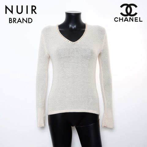 シャネル CHANEL 99P パール ニット カーディガン ベージュ WS9404