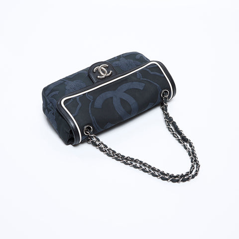 シャネル CHANEL 12番台 ココマーク チェーン カメリア シルバー金具 ネイビー ショルダーバッグ ブラック WS9416