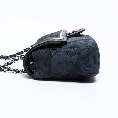 シャネル CHANEL 12番台 ココマーク チェーン カメリア シルバー金具 ネイビー ショルダーバッグ ブラック WS9416