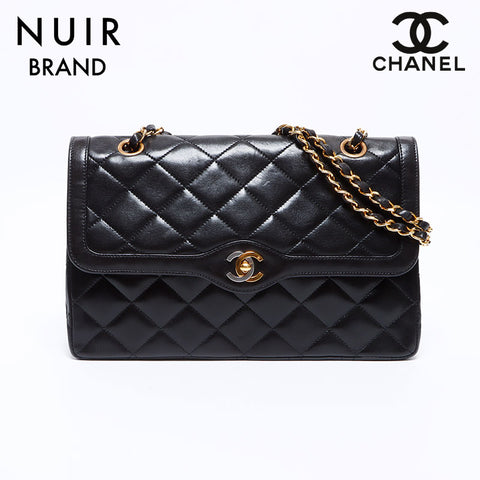 シャネル CHANEL 2番台 ラムスキン チェーン パリ限定　Wフラップ Wショルダー ショルダーバッグ ブラック WS9419