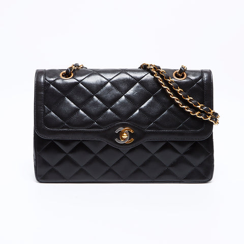 シャネル CHANEL 2番台 ラムスキン チェーン パリ限定　Wフラップ Wショルダー ショルダーバッグ ブラック WS9419