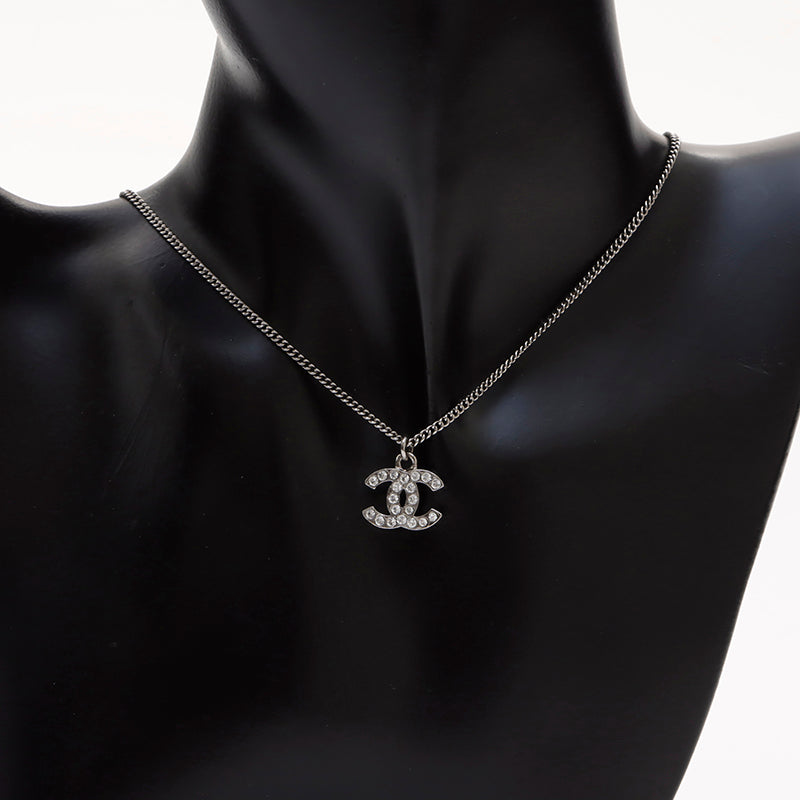 シャネル CHANEL C11V ココマーク ラインストーン ネックレス シルバー