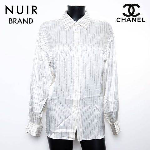 シャネル CHANEL 99A ロゴプリント 総柄 シルク size:40 長袖シャツ ホワイト WS9430