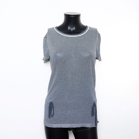 Chanel Chanel à rayures à manches courtes à manches courtes Navy WS9431