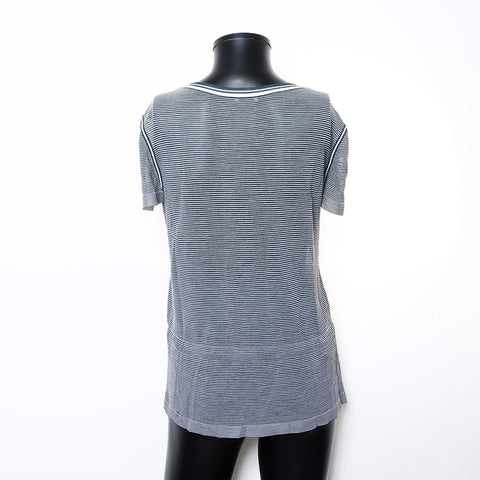 CHANEL Border See-through Short sleeve shirt Navy WS9431