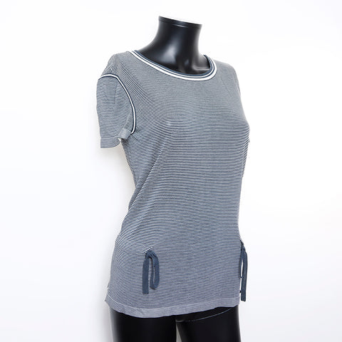 CHANEL Border See-through Short sleeve shirt Navy WS9431