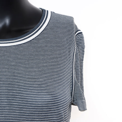 CHANEL Border See-through Short sleeve shirt Navy WS9431