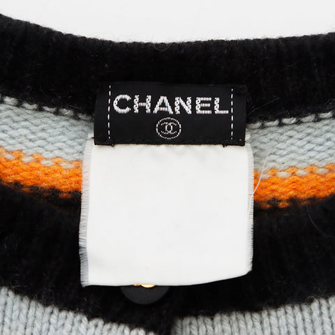 シャネル CHANEL ボーダー ココマークボタン カシミア ブルー オレンジ ニット カーディガン マルチカラー WS9433