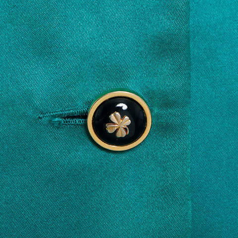 Chanel Size:40 Velour Satin Black Clover Button Tailored Jacket Green WS9435