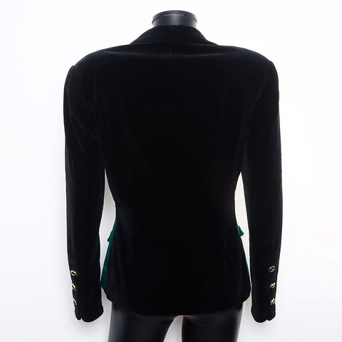Chanel Size:40 Velour Satin Black Clover Button Tailored Jacket Green WS9435