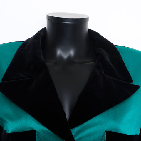 Chanel Size:40 Velour Satin Black Clover Button Tailored Jacket Green WS9435