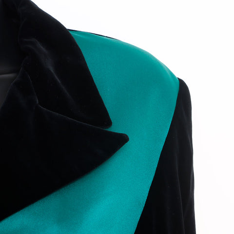 Chanel Size:40 Velour Satin Black Clover Button Tailored Jacket Green WS9435