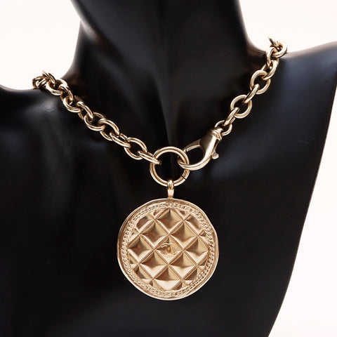CHANEL B15K COCO Mark Medal Chain Necklace gold WS9442