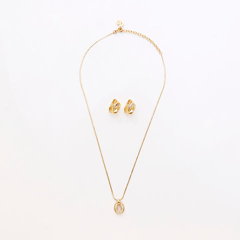 Christian Dior Vintage Rhinestone Necklace Set Earring gold WS9444
