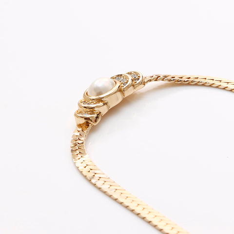 Christian Dior Vintage Resin Pearl Rhinestone Necklace gold WS9455