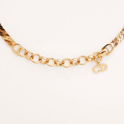 Christian Dior Vintage Resin Pearl Rhinestone Necklace gold WS9455