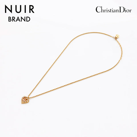 クリスチャンディオール Christian Dior ヴィンテージ ラインストーン ハート ネックレス ゴールド WS9456