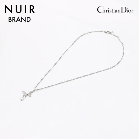 クリスチャンディオール Christian Dior ヴィンテージ ラインストーン 蝶々 ネックレス シルバー WS9461