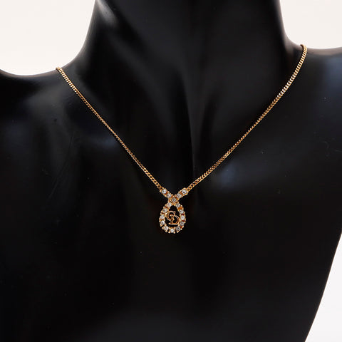 Christian Dior Vintage CD Logo Collier Rhingestone Gold WS9514
