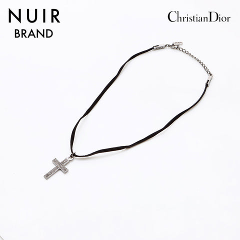 クリスチャンディオール Christian Dior ヴィンテージ ラインストーン ロゴ ネックレス シルバー WS9524