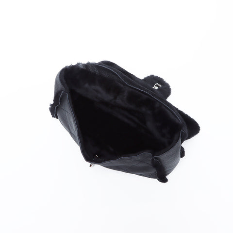 Chanel Chanel Nr. 9 Matelasse Mouton Doppelketten -Umhängetasche Schwarz WS9600